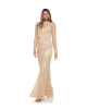 Spitzenkleid in Beige-Gold mit Stehkragen