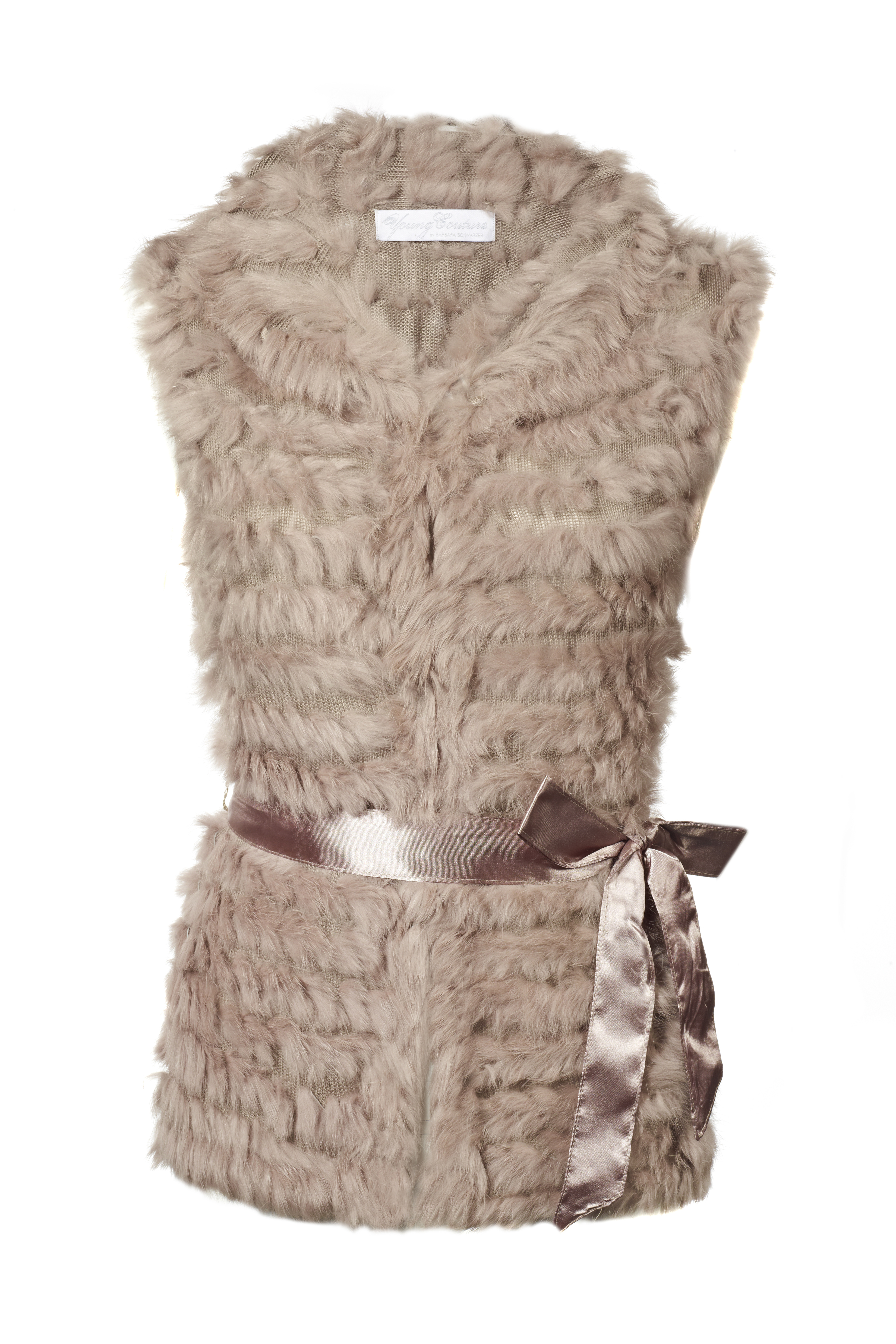 Fellweste mit Satinband in Beige