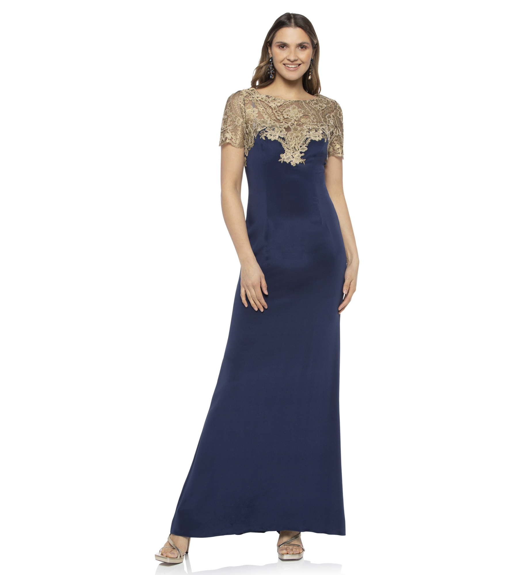 Abendkleid aus Seide mit Stickerei in Blau