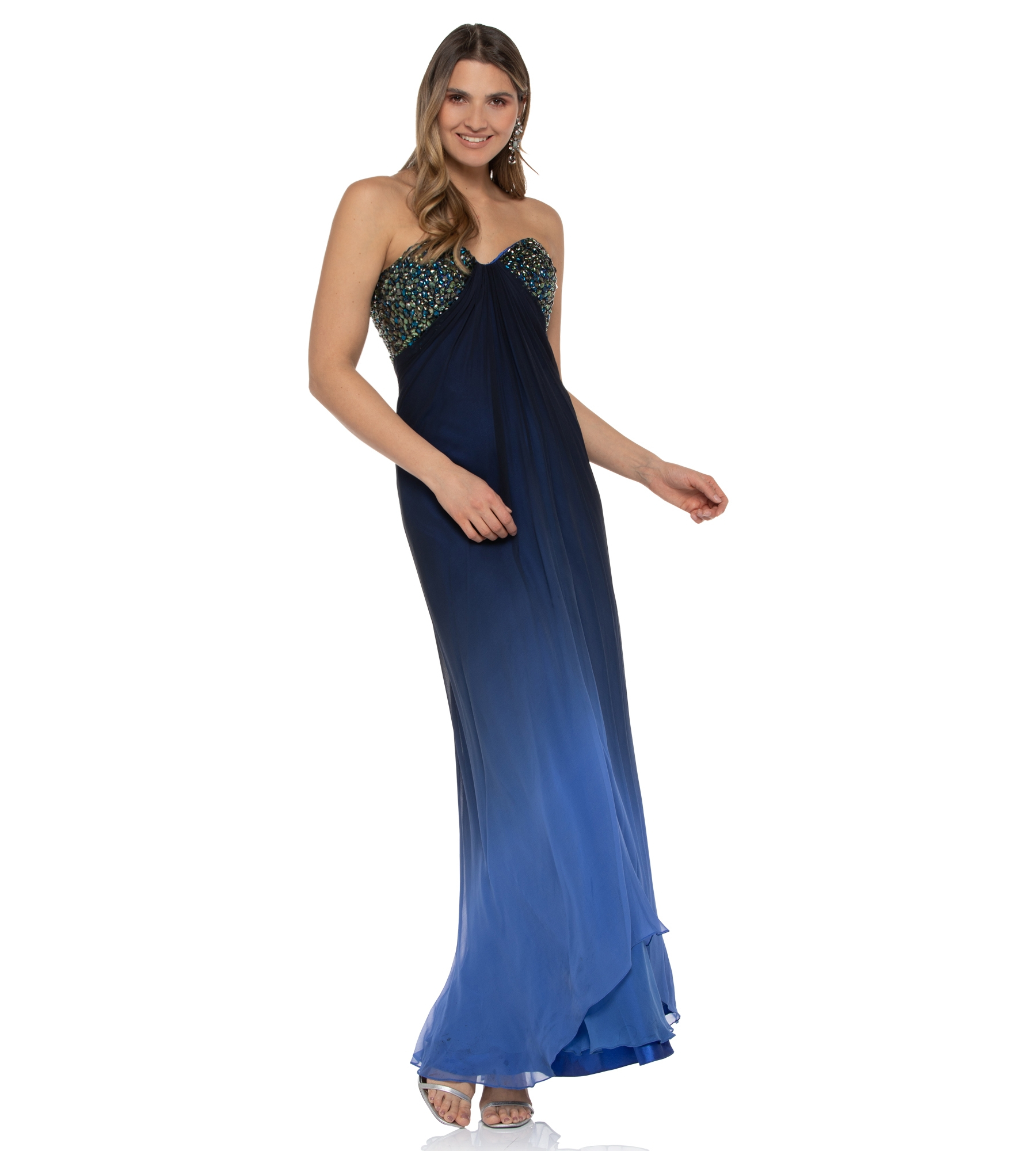Kleid mit besticktem Bustier in Blau