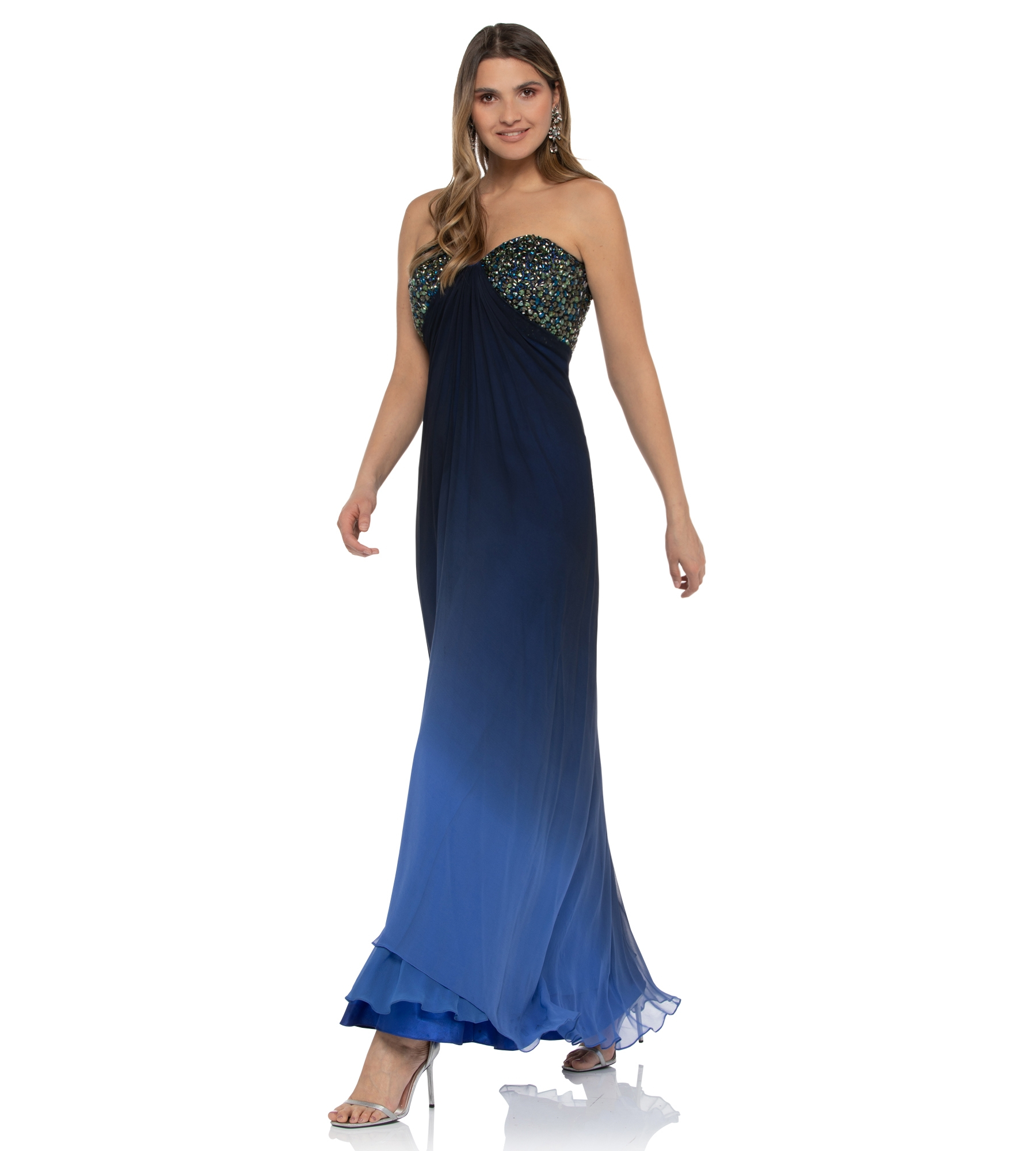 Kleid mit besticktem Bustier in Blau