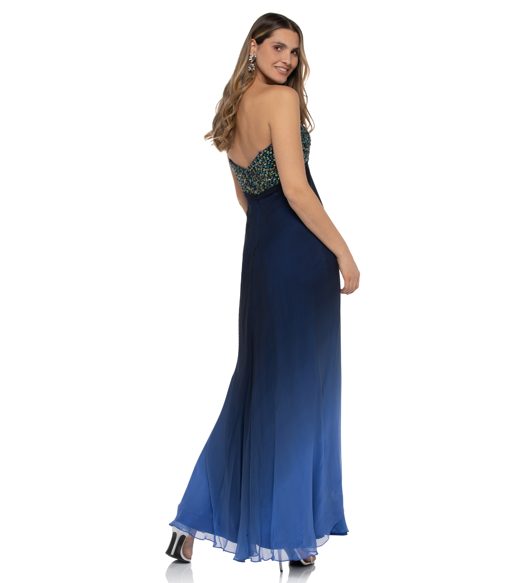 Kleid mit besticktem Bustier in Blau