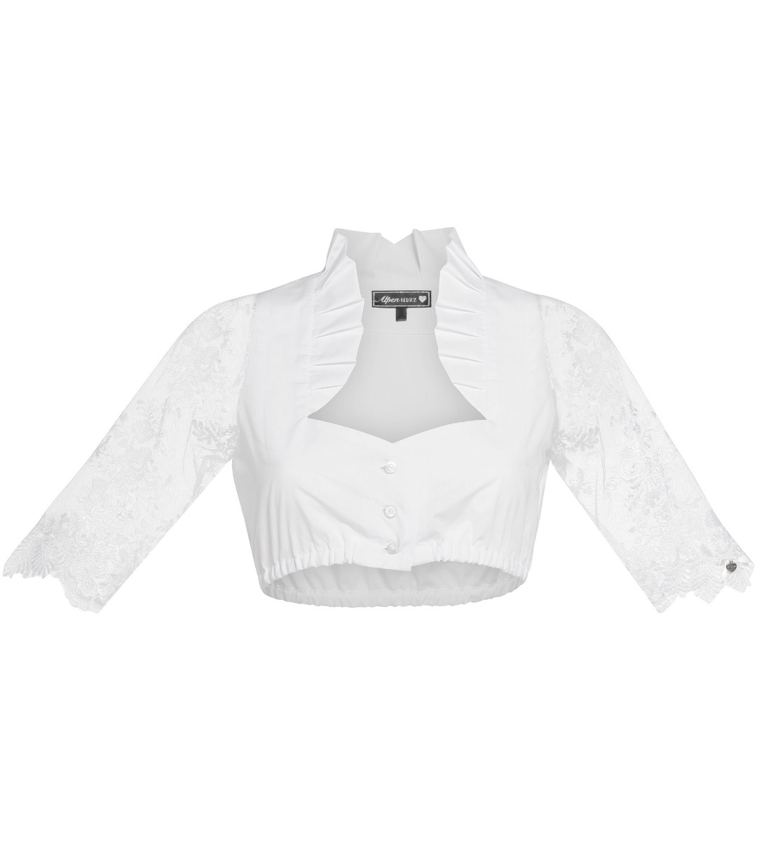 Weiße Dirndlbluse mit Spitzenärmel