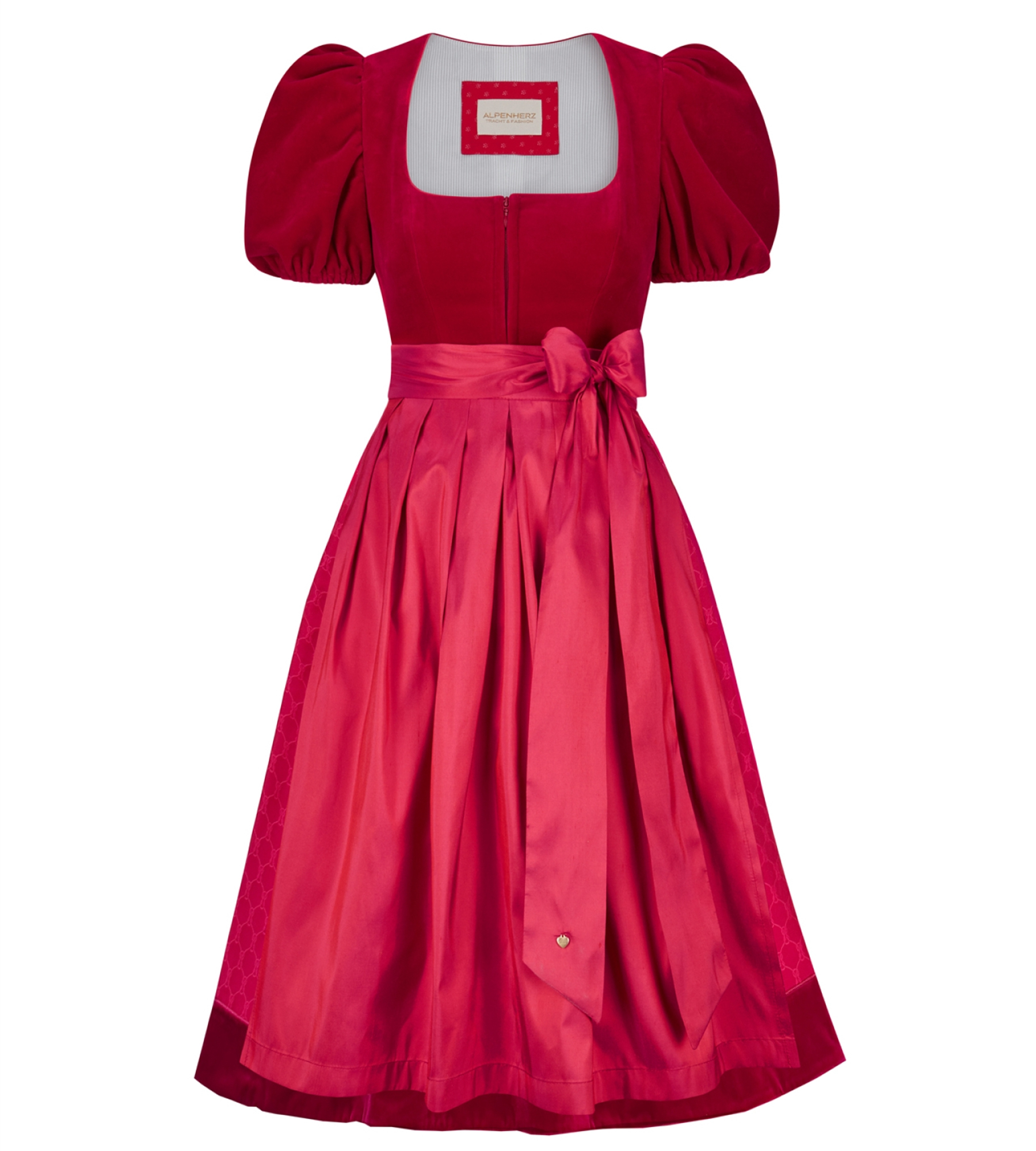 Samtdirndl Mona in Rot mit Puffarm