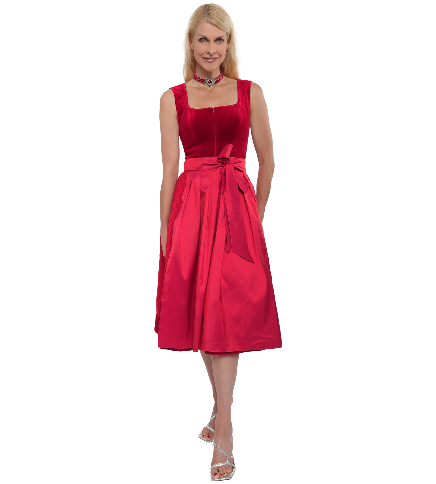 Samtdirndl Mona in Rot mit Puffarm