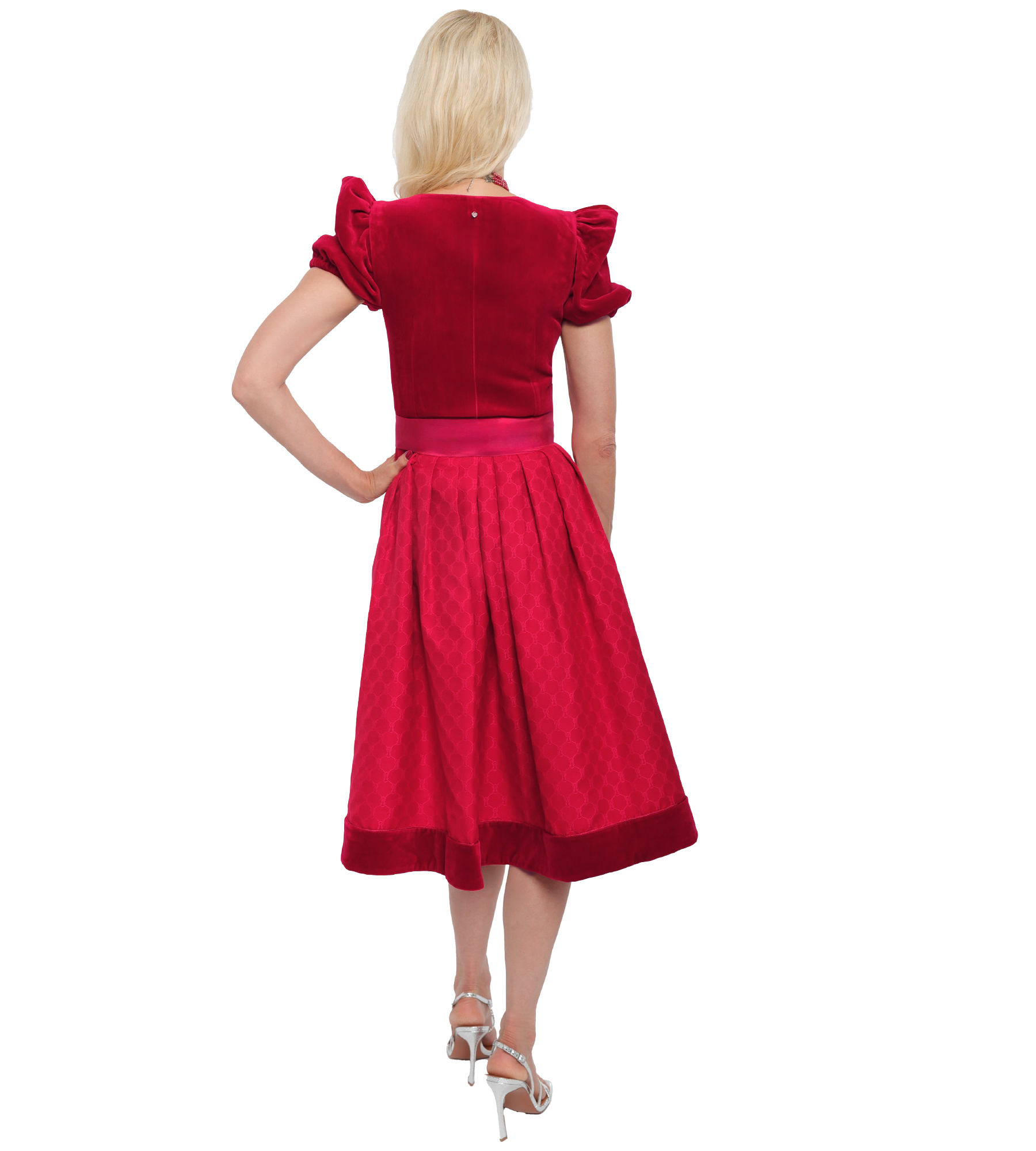 Samtdirndl Mona in Rot mit Puffarm