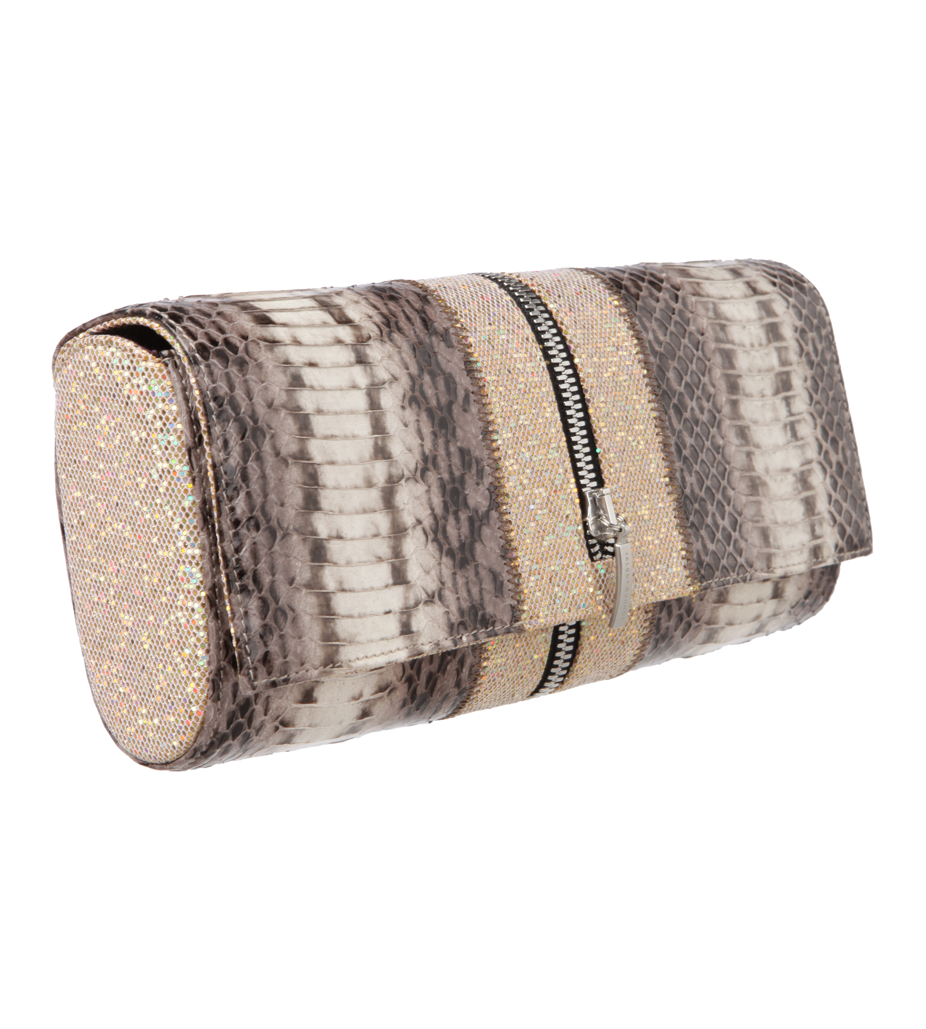 Glitzer-Clutch mit Schlangenprint