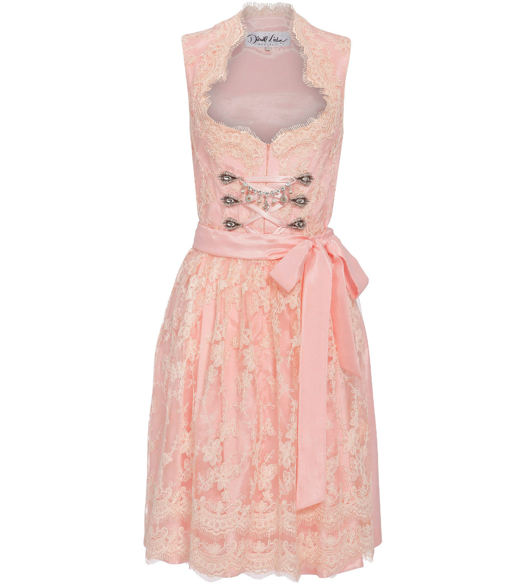 Roséfarbenes Unikat-Dirndl mit Spitze