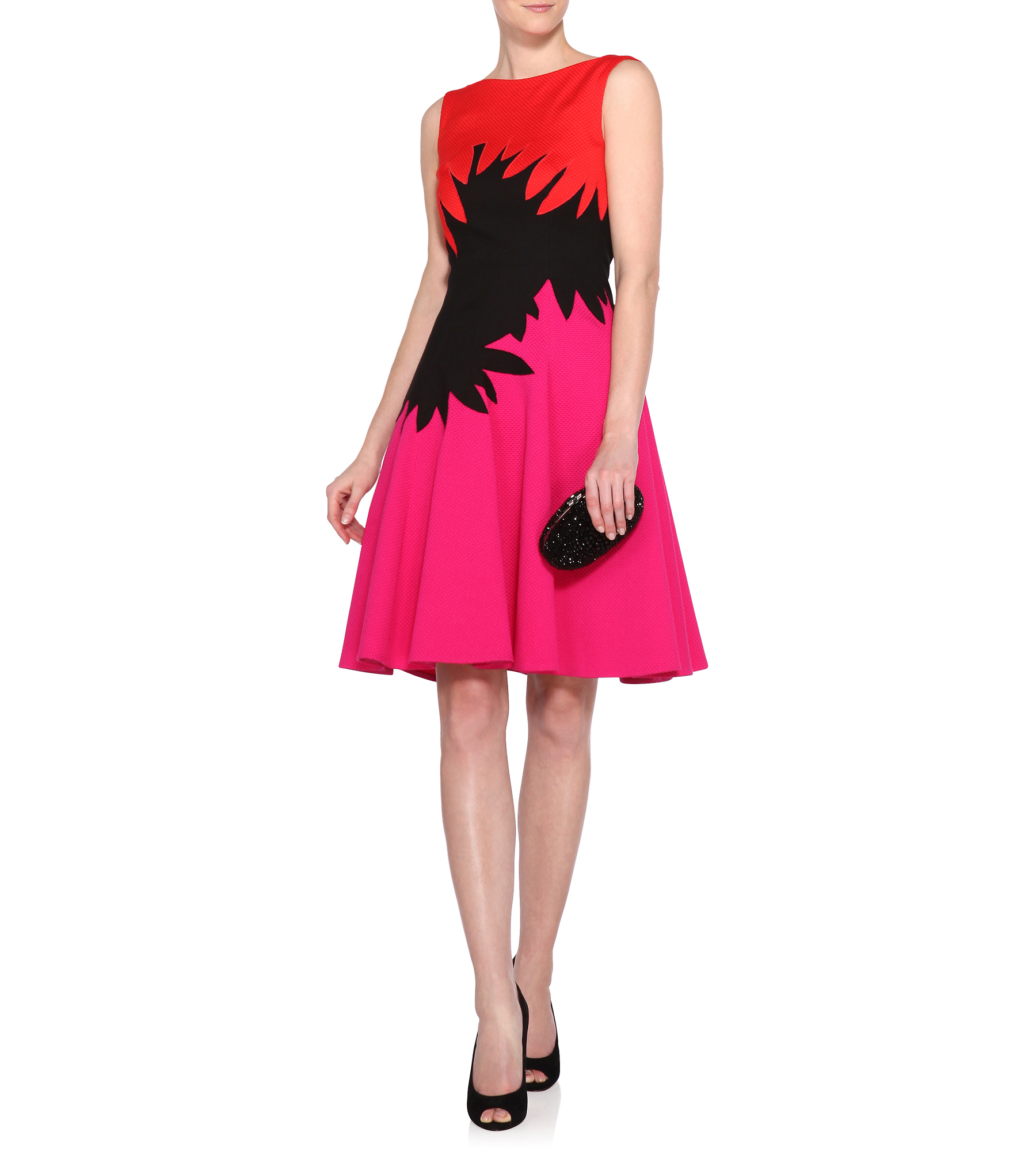 Tricolor Cocktailkleid in Pink/Rot