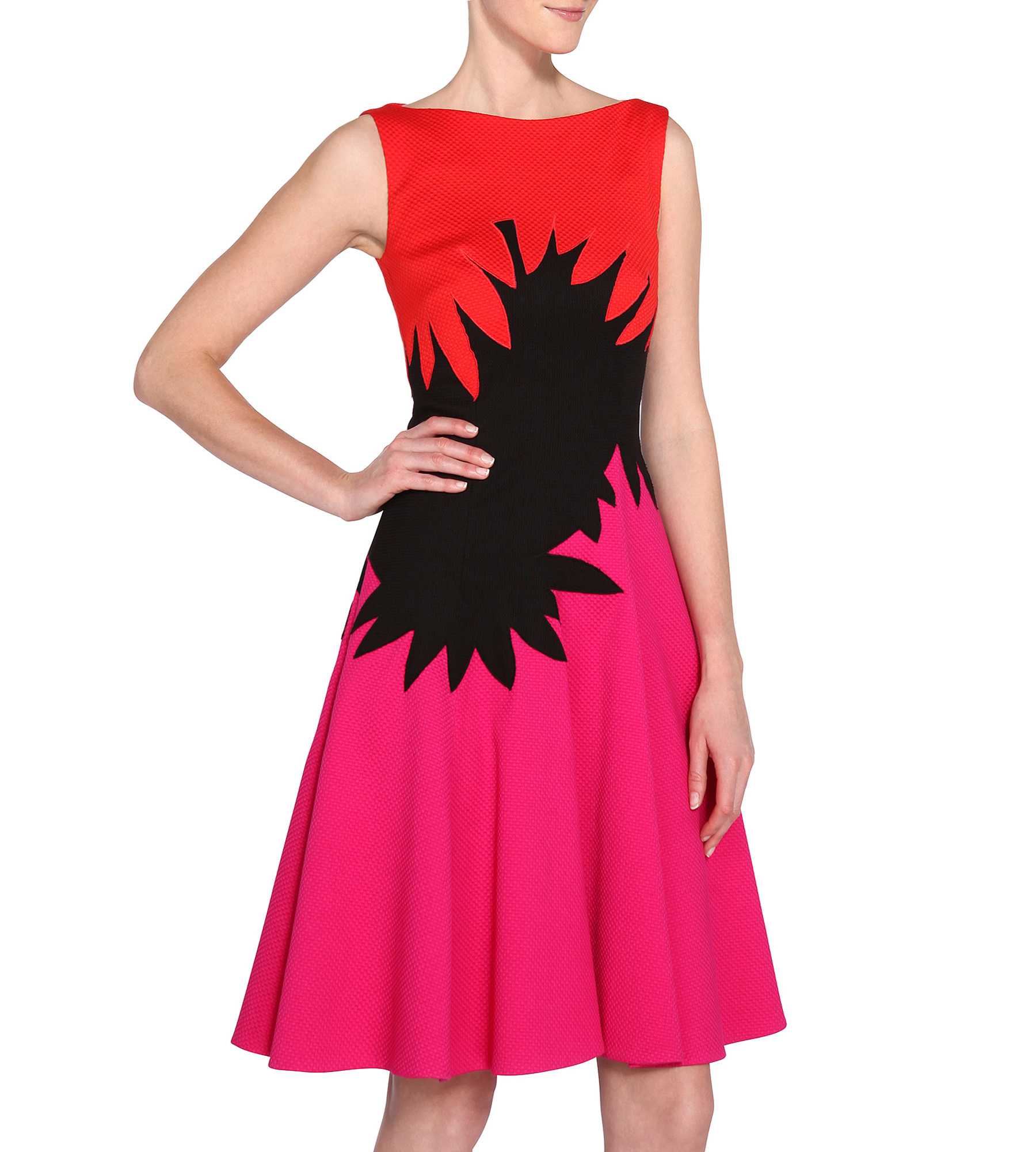 Tricolor Cocktailkleid in Pink/Rot