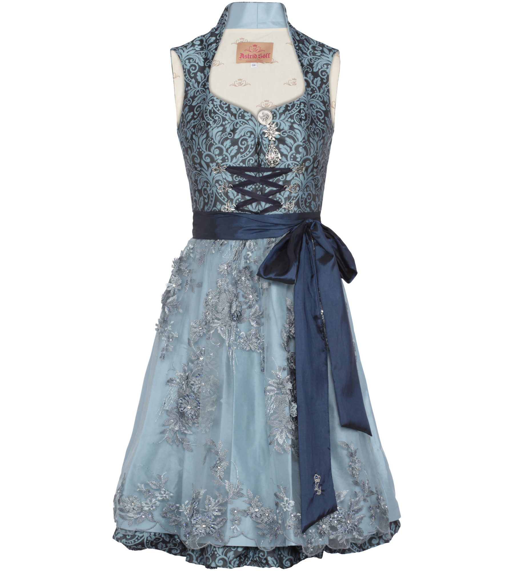 Dirndl in Hellblau mit Ornamenten