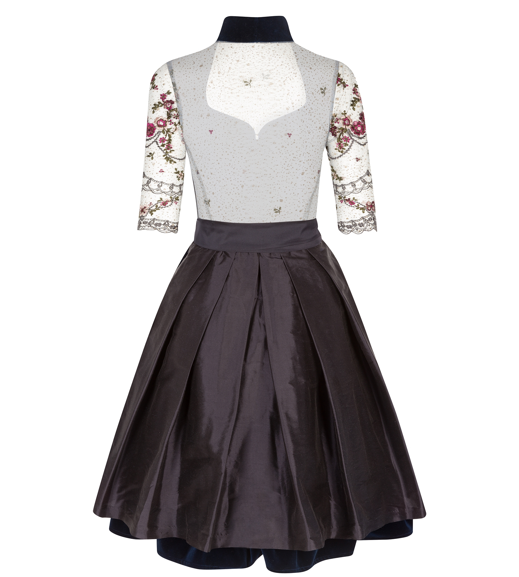 Samtdirndl in Nachtblau mit transparentem Rücken