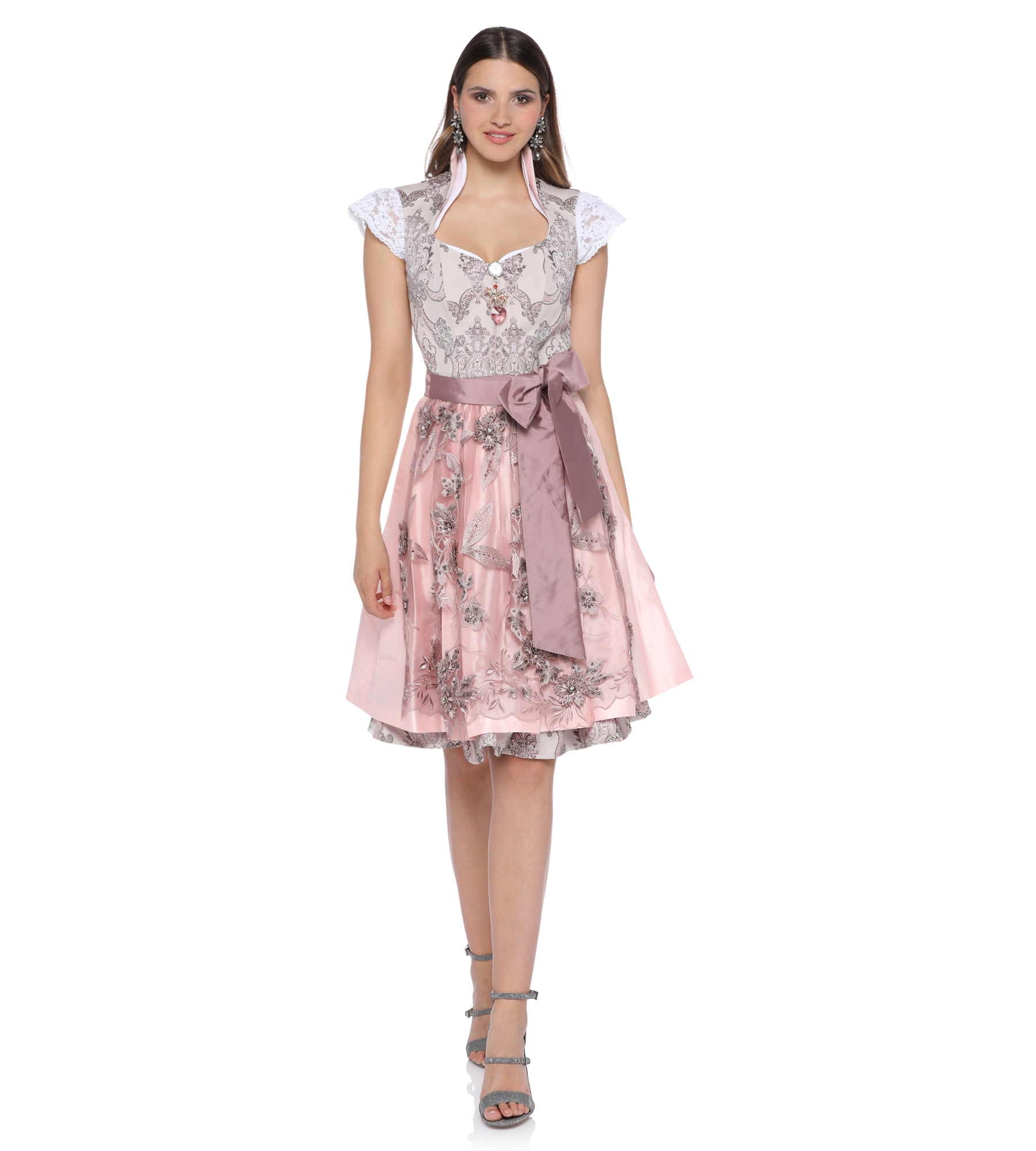 Brokat-Dirndl in Rosé