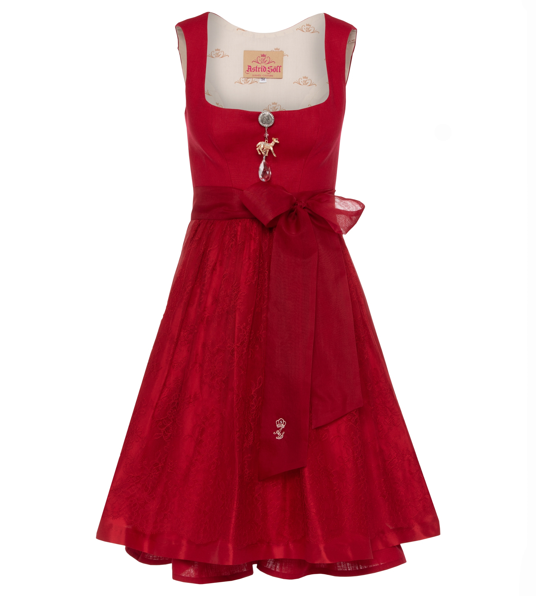 Dirndl in Rot mit Spitzenschürze