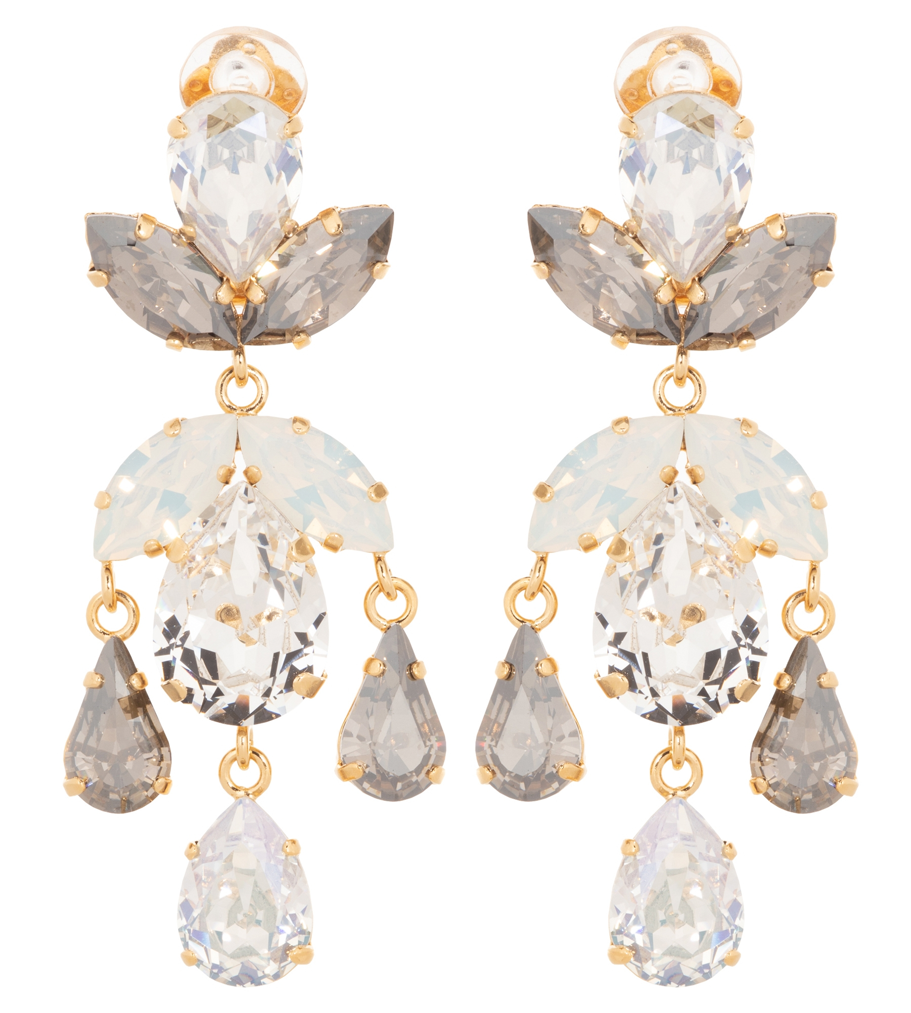 Silberne Ohrclips mit weiss-silbernen Kristallen