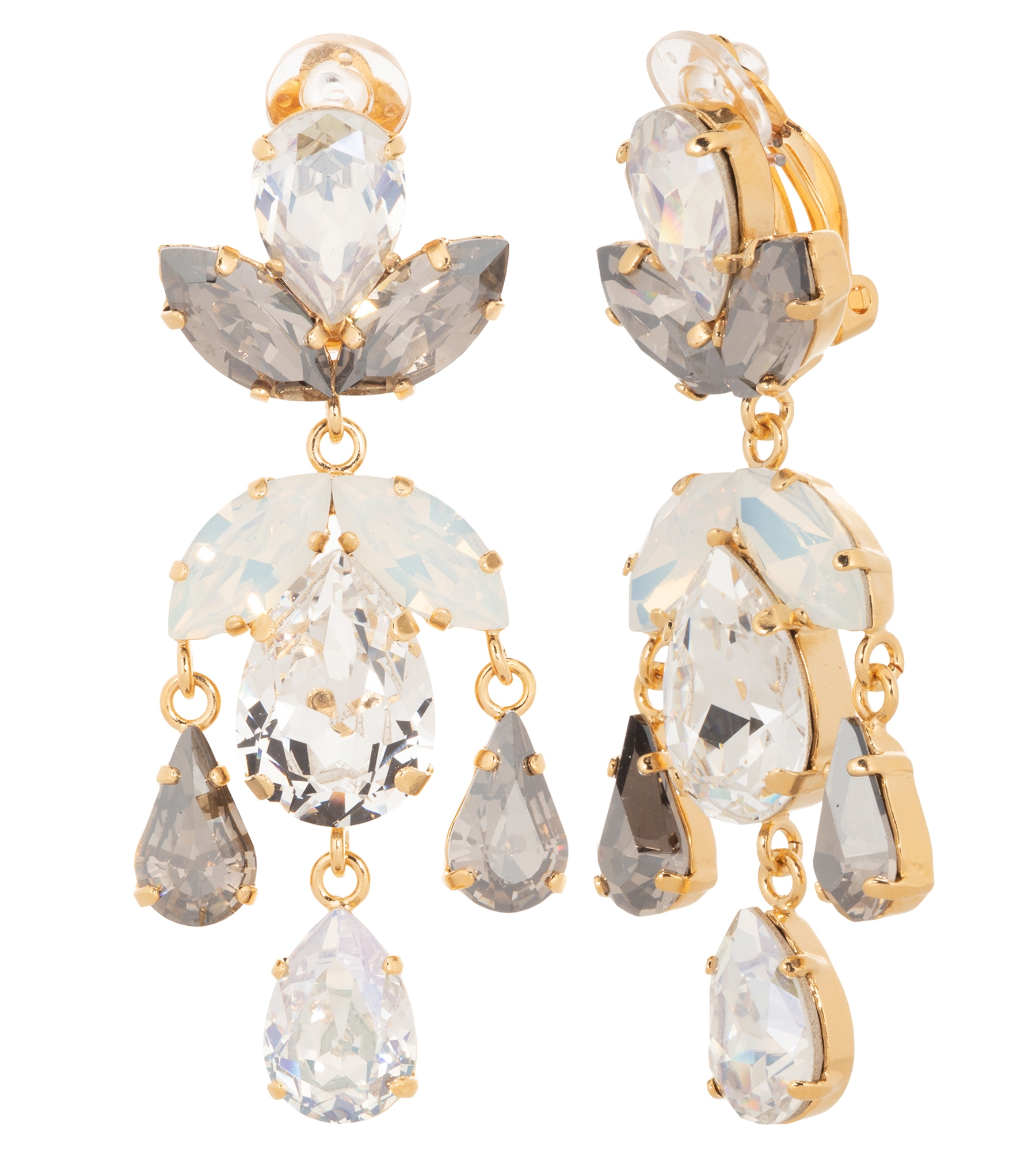 Silberne Ohrclips mit weiss-silbernen Kristallen