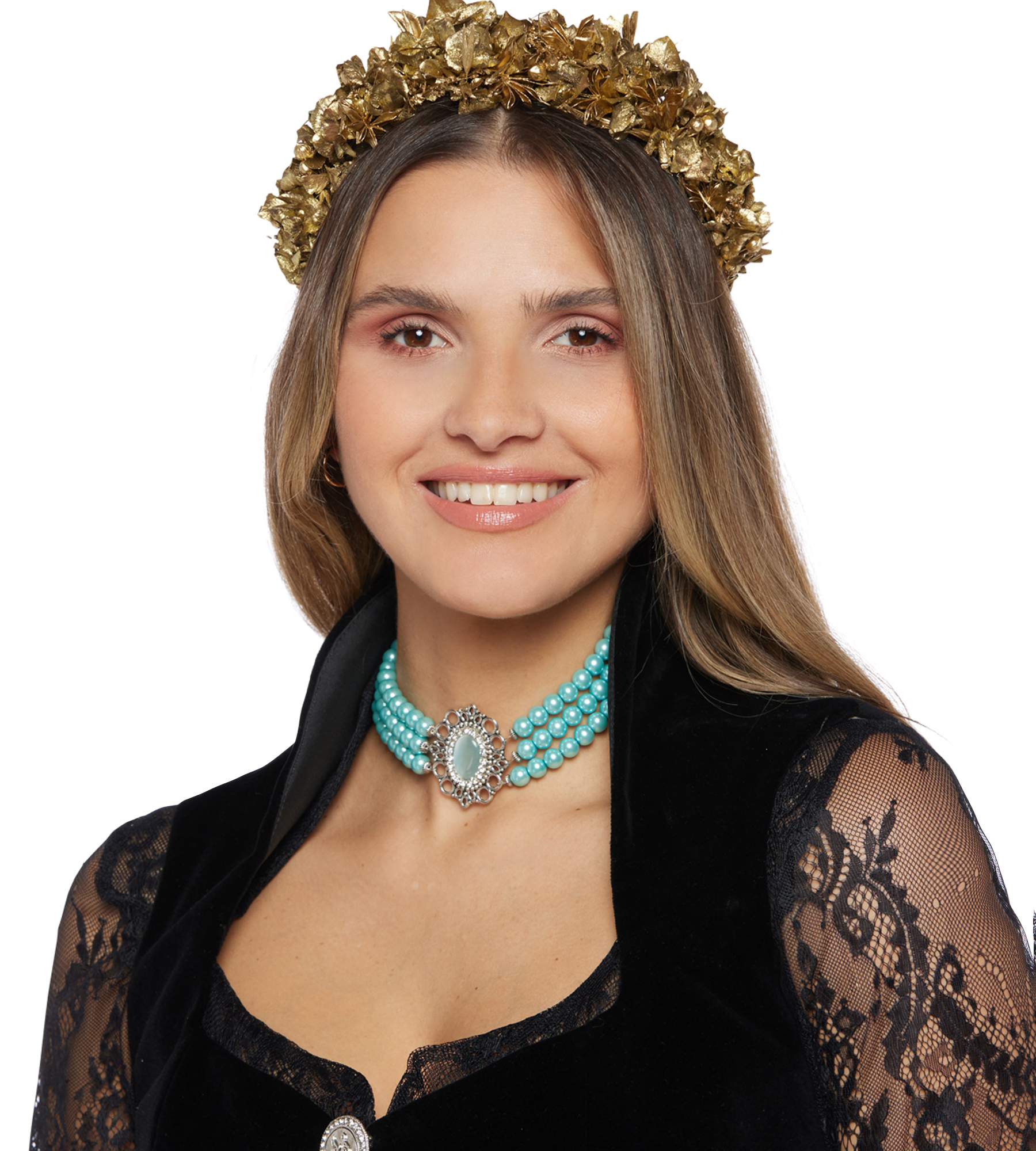 Perlenkette in Türkis mit Steinen