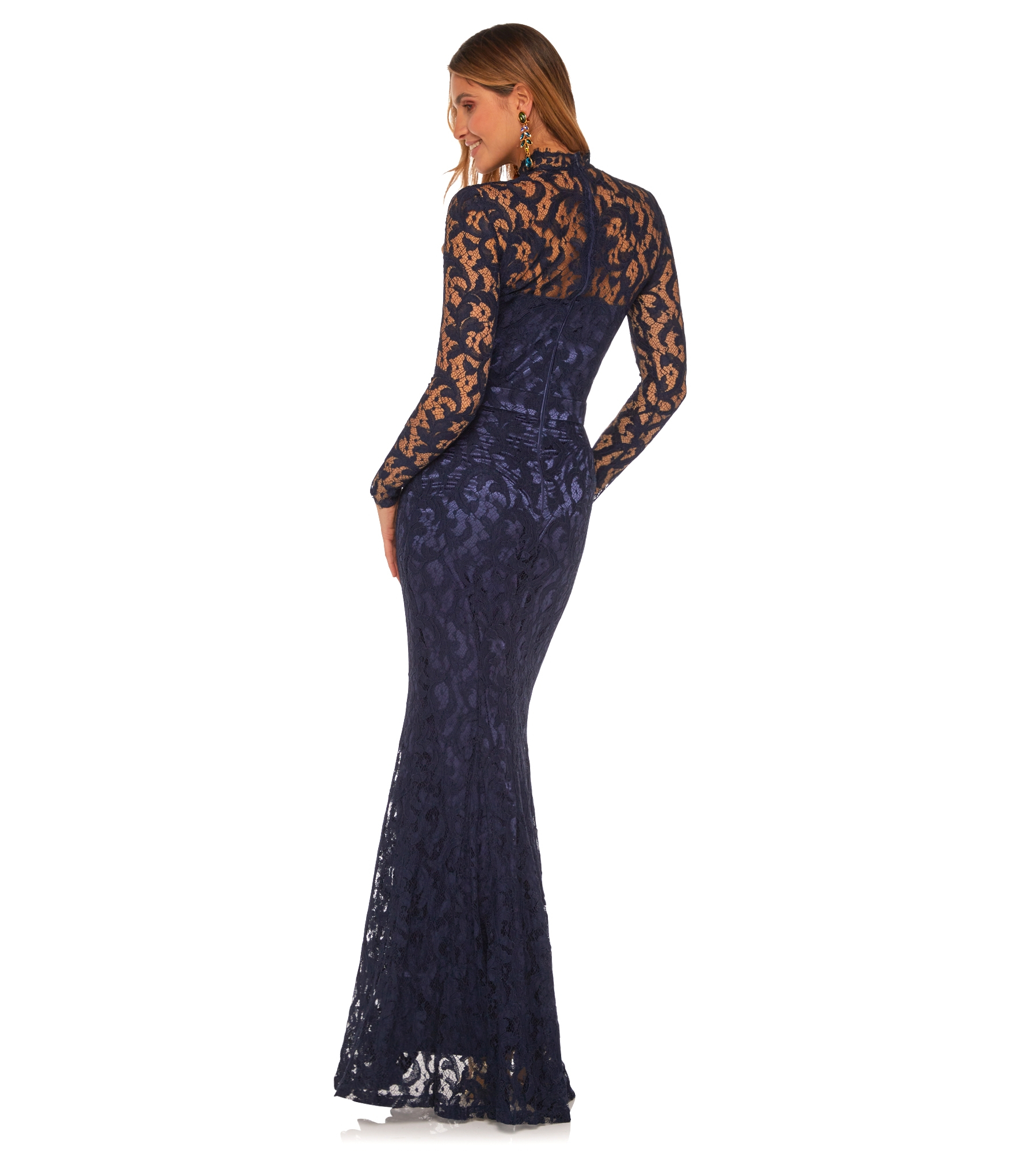 Spitzenkleid in Blau mit Stehkragen