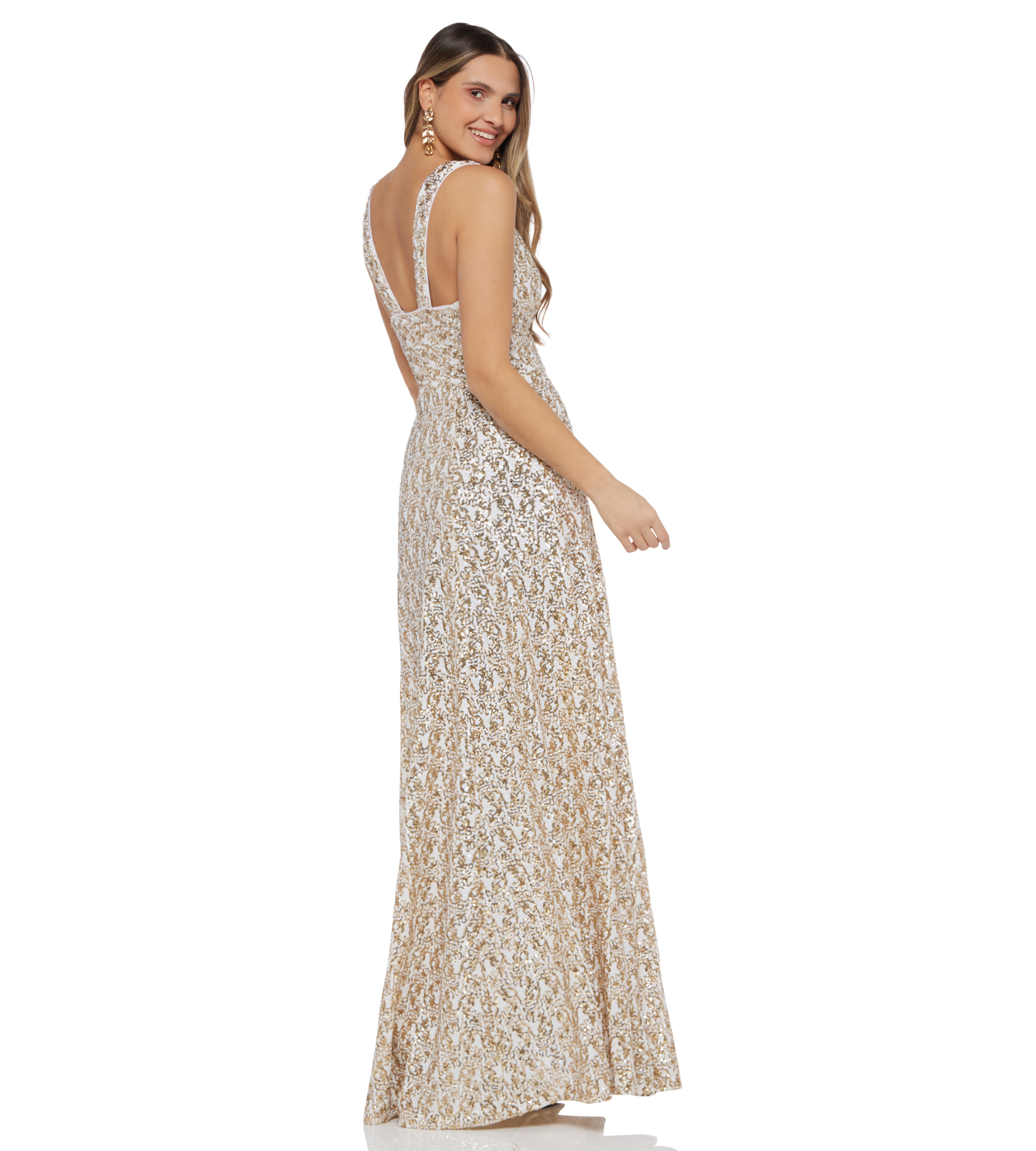 Trägerkleid in Gold-Weiss mit ausgestelltem Rock