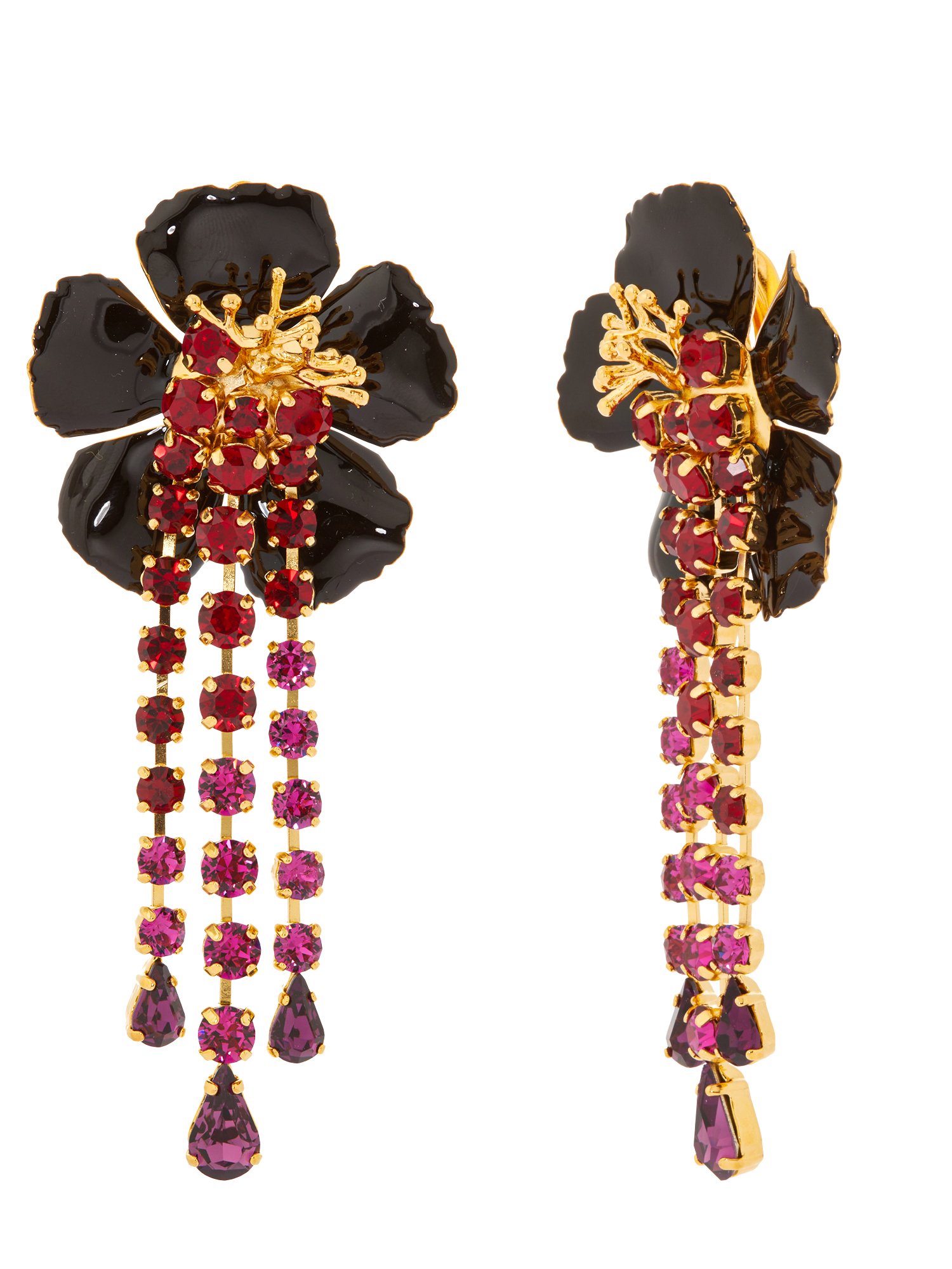 Lange Ohrringe mit Blume und Kristallen