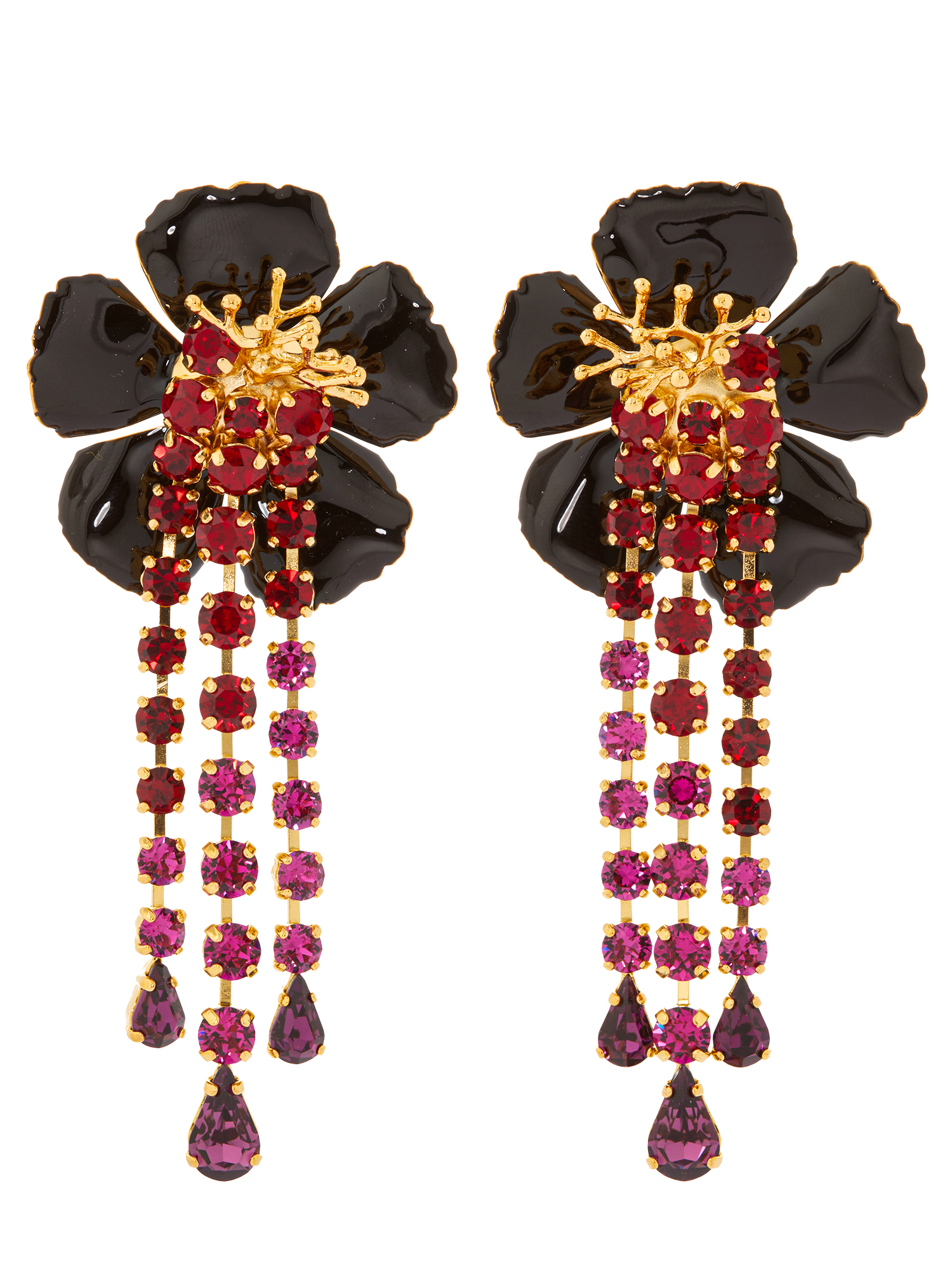 Lange Ohrringe mit Blume und Kristallen