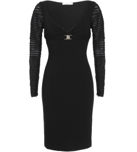 Schwarzes Cocktailkleid mit gestreiften Ärmeln