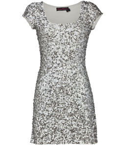 Minikleid aus Paillettenstoff in Silber