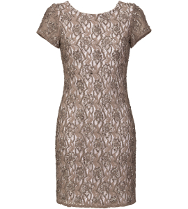 Spitzen-Etuikleid mit Perlen in Braun