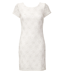 Spitzen-Etuikleid mit Perlen in Weiss