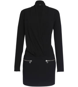 Schwarzes Cocktailkleid mit Schalkragen