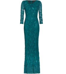 Abendkleid aus Spitze mit Pailletten in Türkis