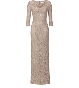 Abendkleid aus Spitze mit Pailletten in Beige