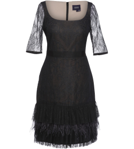 Schwarzes Federkleid mit Spitzeneinsätzen