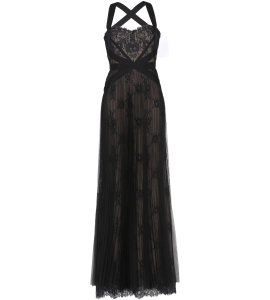 Bodenlanges Trägerkleid aus schwarzer Spitze