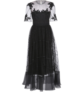 Edles Spitzen-Abendkleid in schwarz mit Bestickung