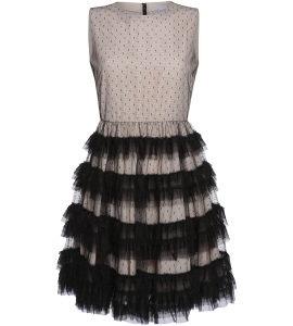 Beiges Kleid mit Rock in Stufen-Optik