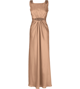 Geraffte Abendrobe mit Applikationen in Beige