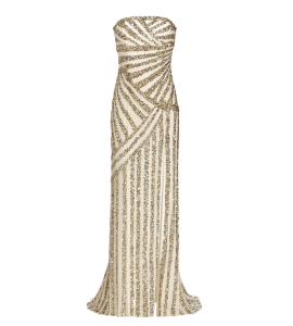 Gestreiftes Bustierkleid mit Pailletten in Gold