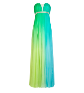 Bustier-Maxikleid aus Seide mit Farbverlauf in Grün