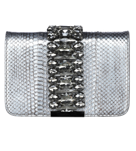 Abendtasche mit Schlangenprägung in Silber/Grau