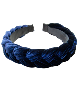 Samt-Haarreif mit Flecht-Optik in Dunkelblau