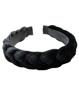 Samt-Haarreif mit Flecht-Optik in Schwarz