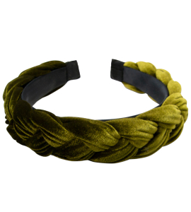 Samt-Haarreif mit Flecht-Optik in Oliv