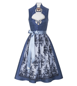 Seidendirndl Annabell in Blau mit Ornamenten