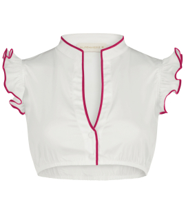 Bluse Hellin weiß mit Samtborte in Fuchsia