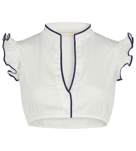 Bluse Hellin weiß mit Samtborte in Dunkelblau