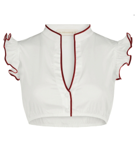 Bluse Hellin weiß mit Samtborte rot