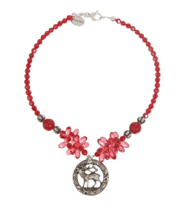 Dirndlkette mit rundem Hirschanhänger in Rot