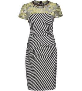 Gemustertes Etuikleid mit transparentem Einsatz