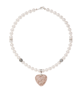 Kette mit Herz aus Swarovskisteinen in Beige